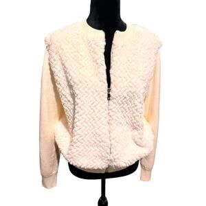 Roman Originals Faux Fur Funnel Neck‎ Zip Jacket for Women UK‑Cream –Size XL NWT